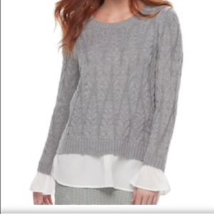 ELLE Mock Layer Cable Knit Sweater